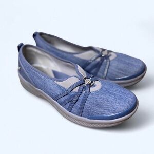 Balletcore Blue Slip-On Mary Janes Denim Print
